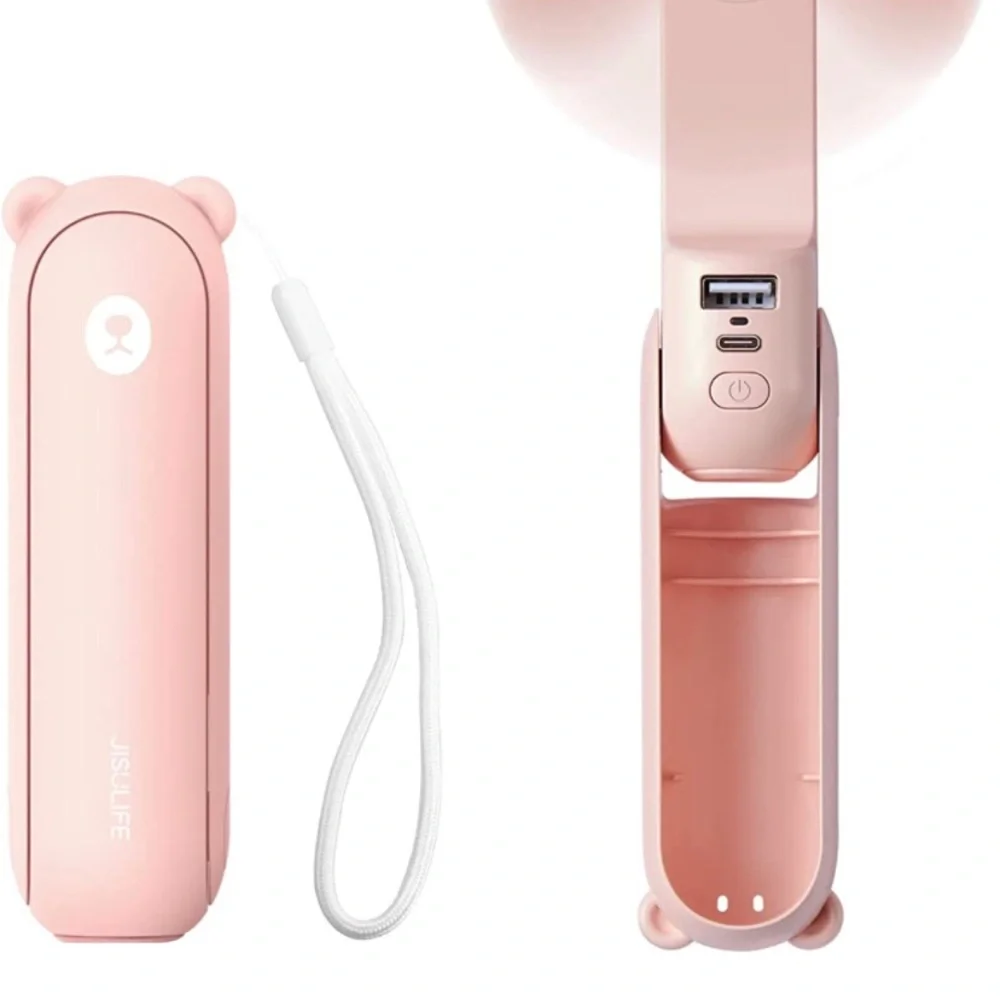 JISULIFE mini handheld fan. 3 in 1, flashlight, power bank, rechargeable fan